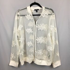 Torrid Sheer Cream Floral Lace Bomber Jacket
